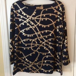 DGH Navy Gold Crewneck Blouse